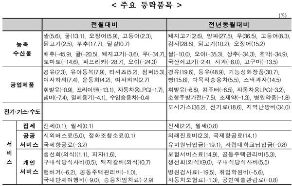 주요등락 품목[ 사진=통계청 제공].png