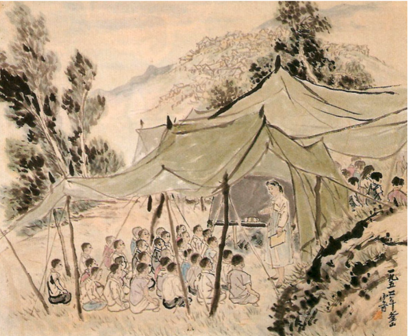 김기창 '부산 천막교실' 93 x 78cm, 종이에 수묵담채, 1952.png