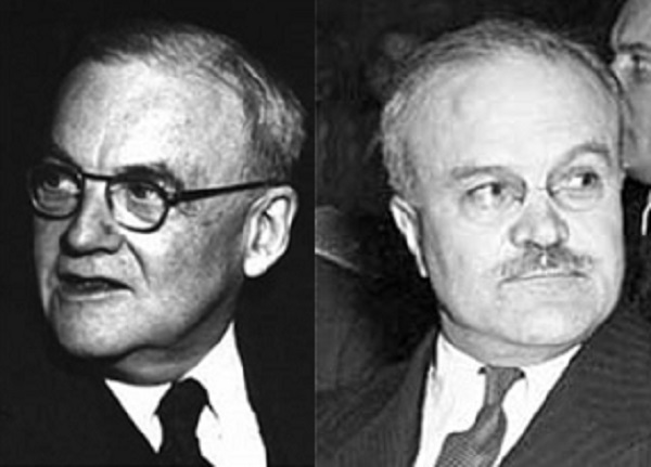 1948년 제 3차 파리유엔총회의 미국측 대표 델라스(왼쪽)과 소련측 대표 비신스키[사진= 신수용 대기자 db]